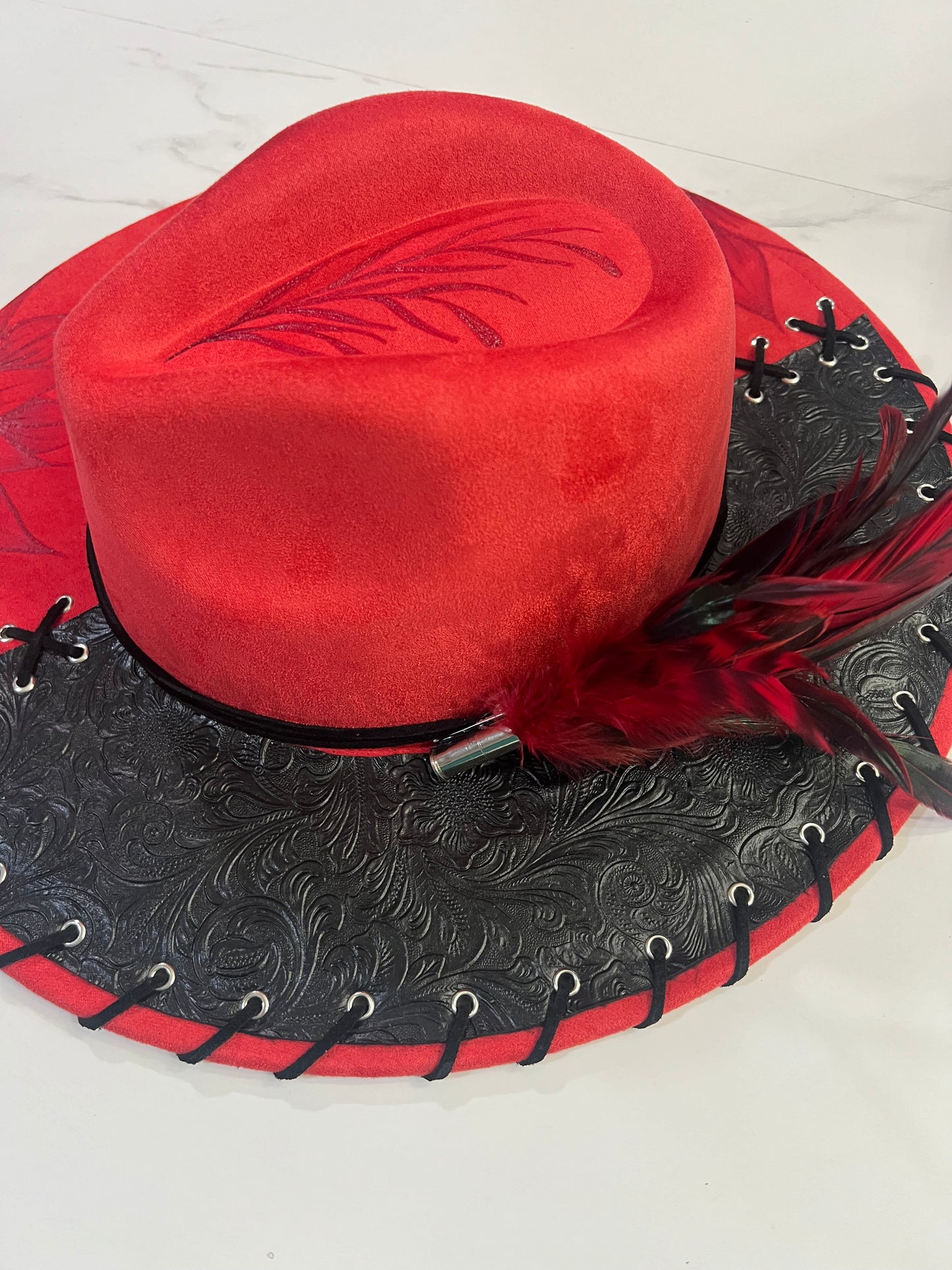 Leather & Red Fedora
