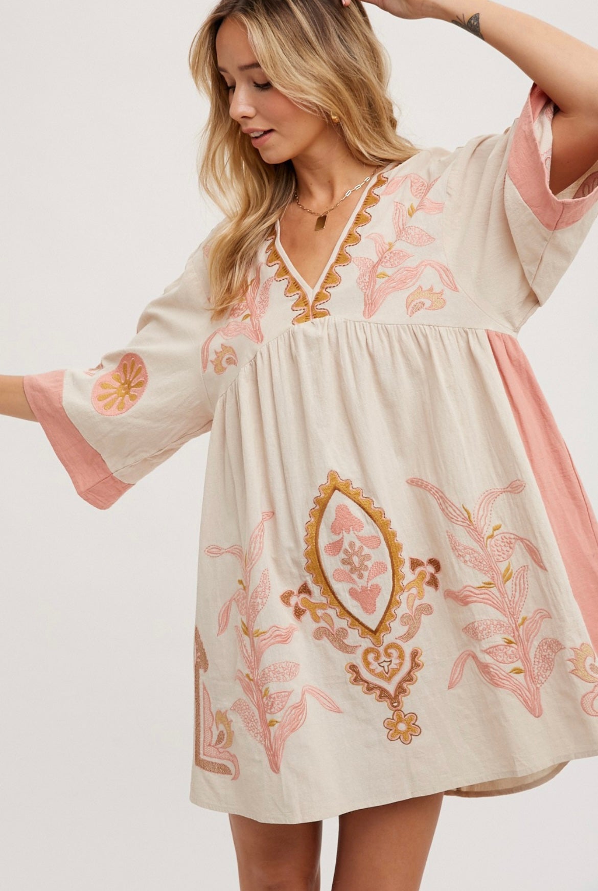Embroidered Babydoll Dress