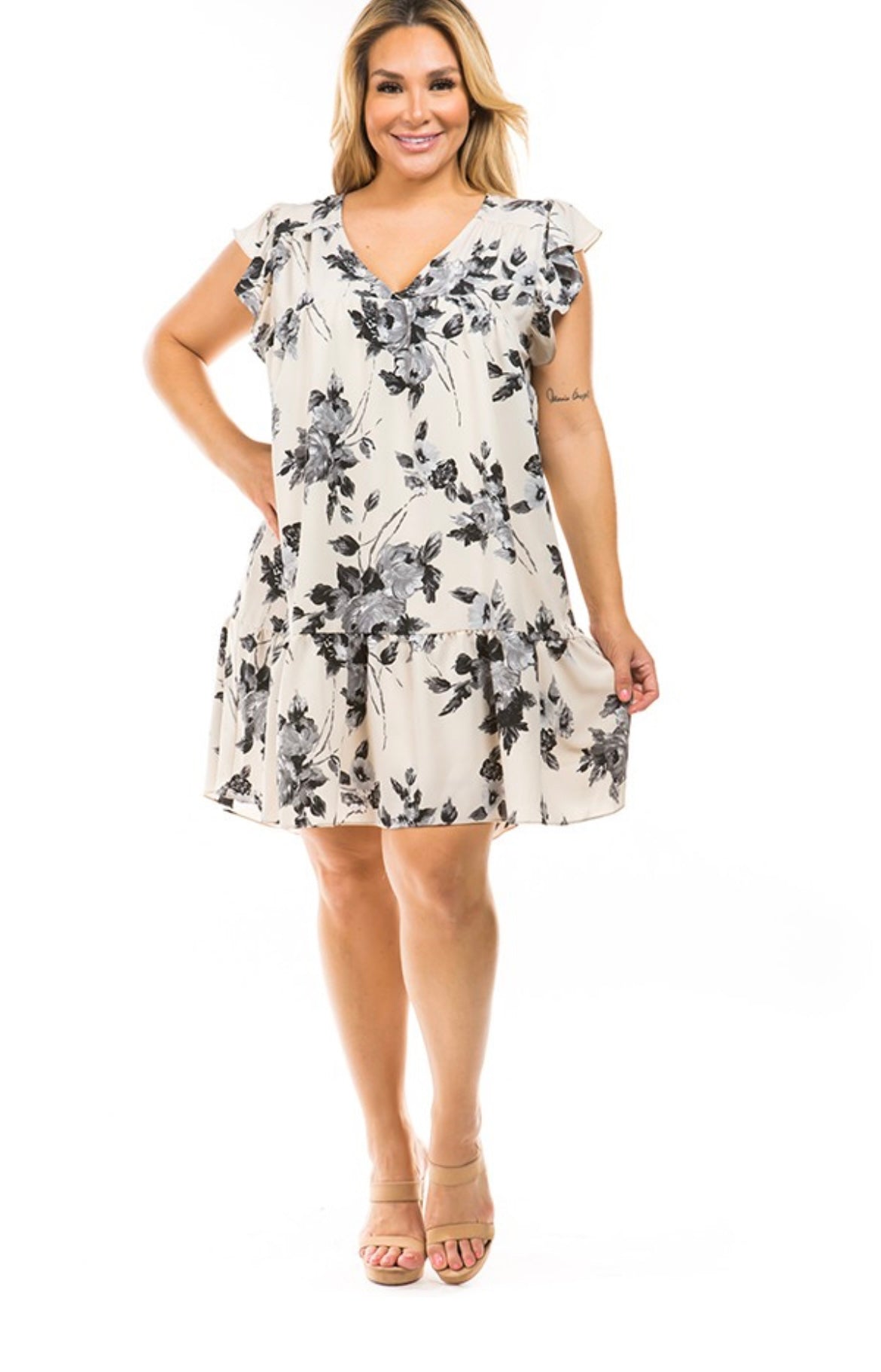 Floral Ruffle Trim Smock Dress