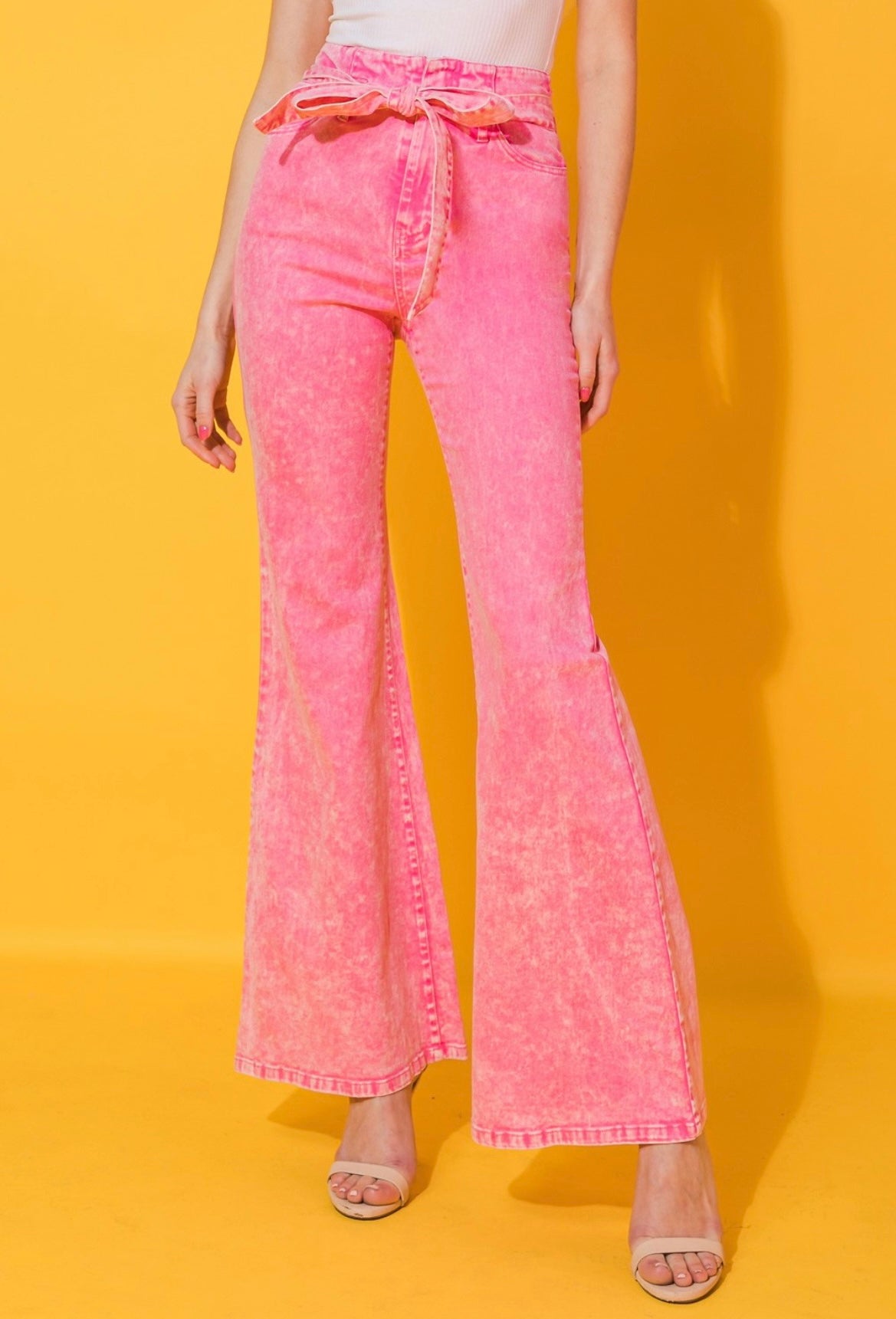 Acid Washed Pink Tie Denim Pants