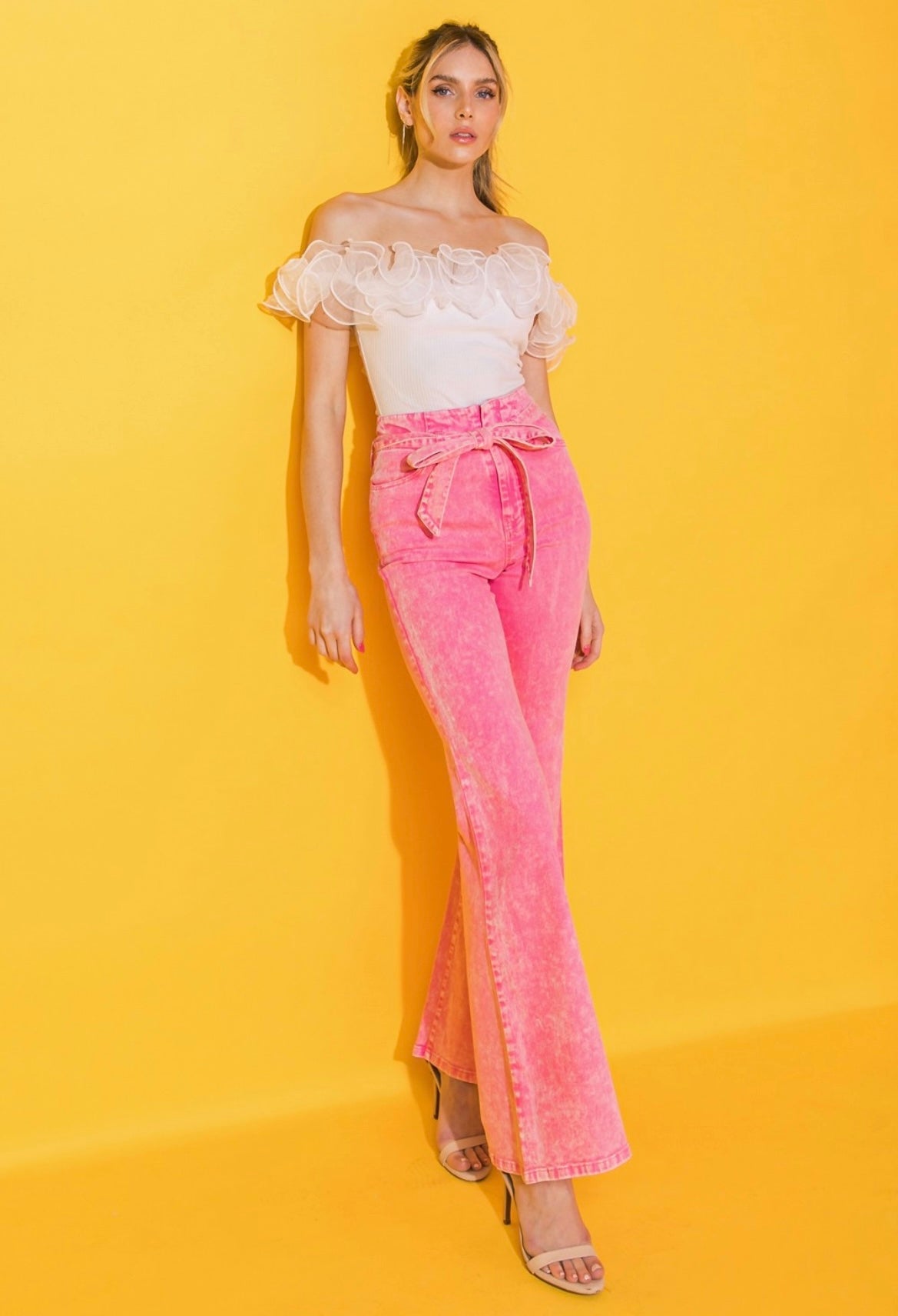 Acid Washed Pink Tie Denim Pants