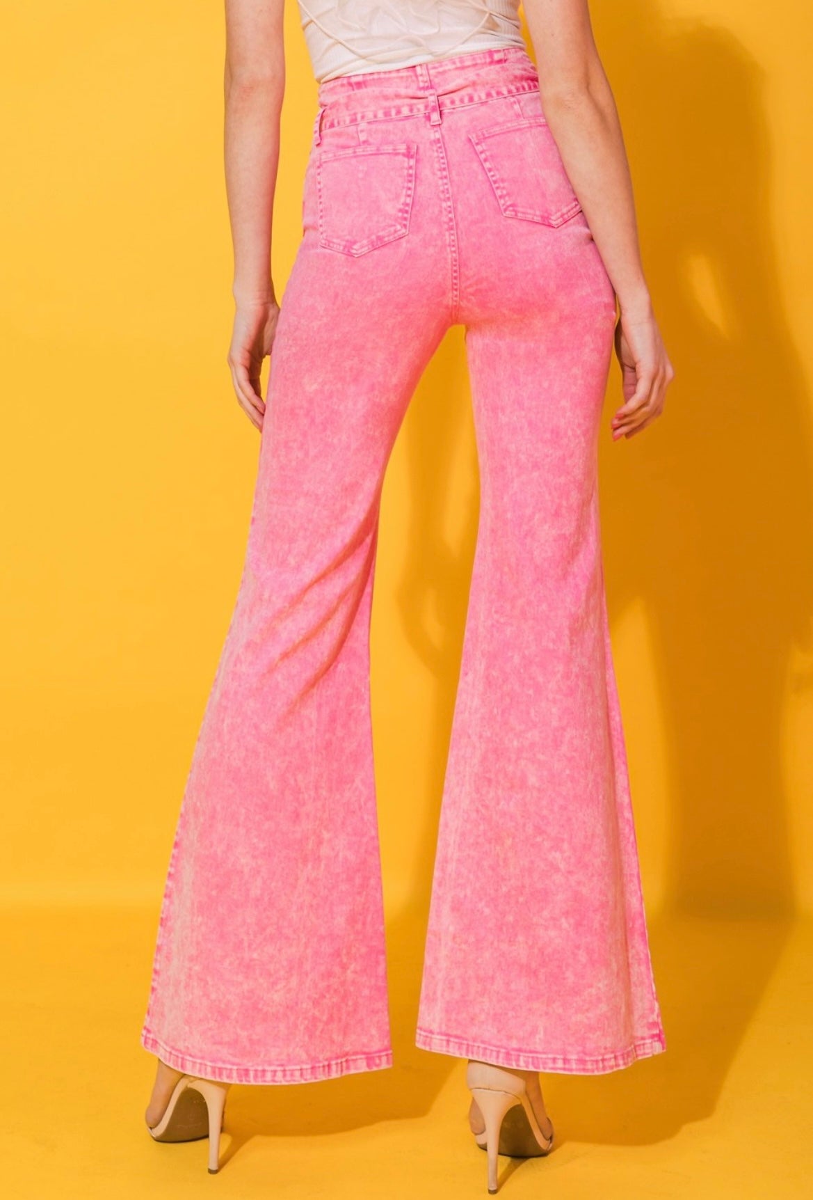 Acid Washed Pink Tie Denim Pants