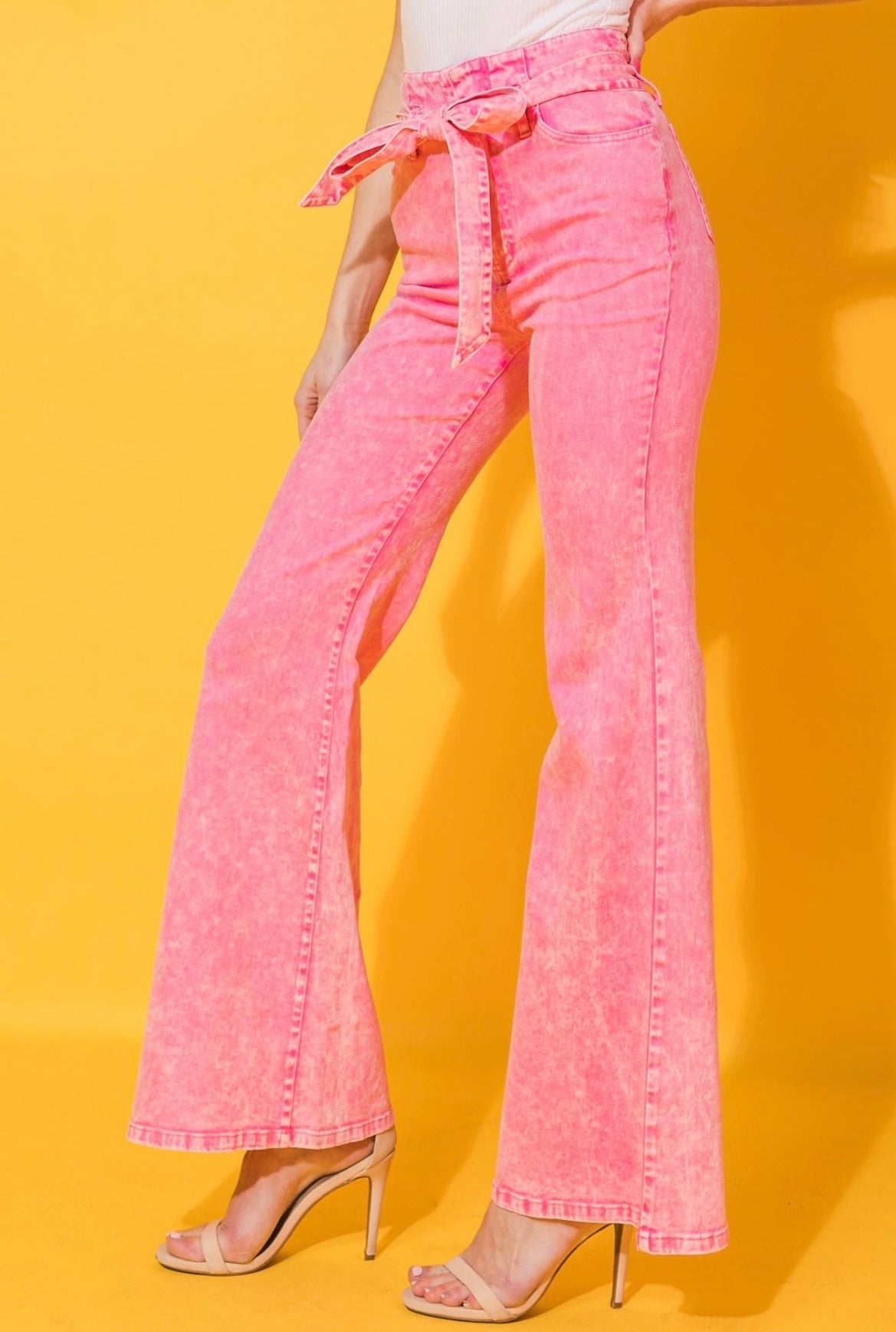 Acid Washed Pink Tie Denim Pants