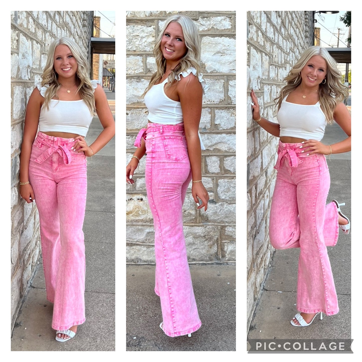 Acid Washed Pink Tie Denim Pants