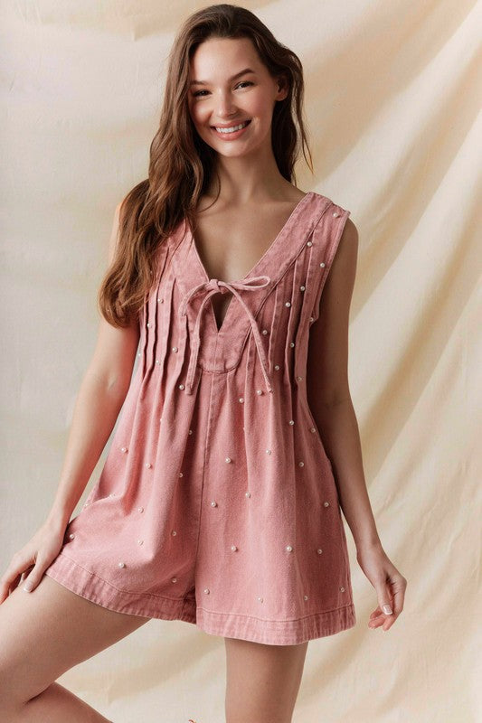 Denim Pearl Romper