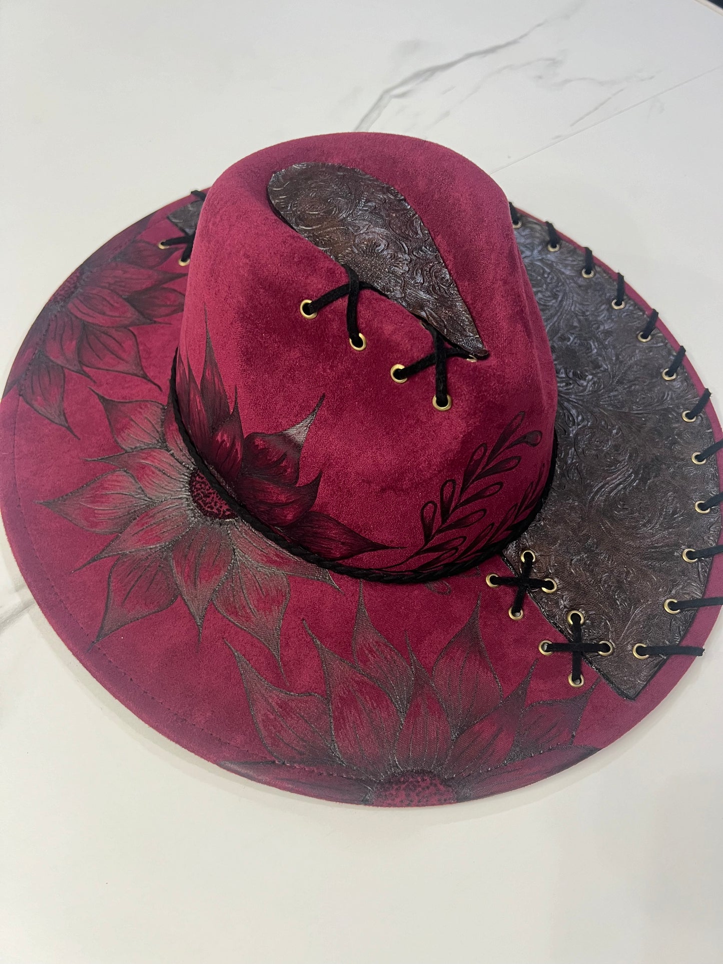 Leather & Maroon Fedora