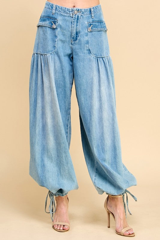 Ankle Drawstring Denim Pants