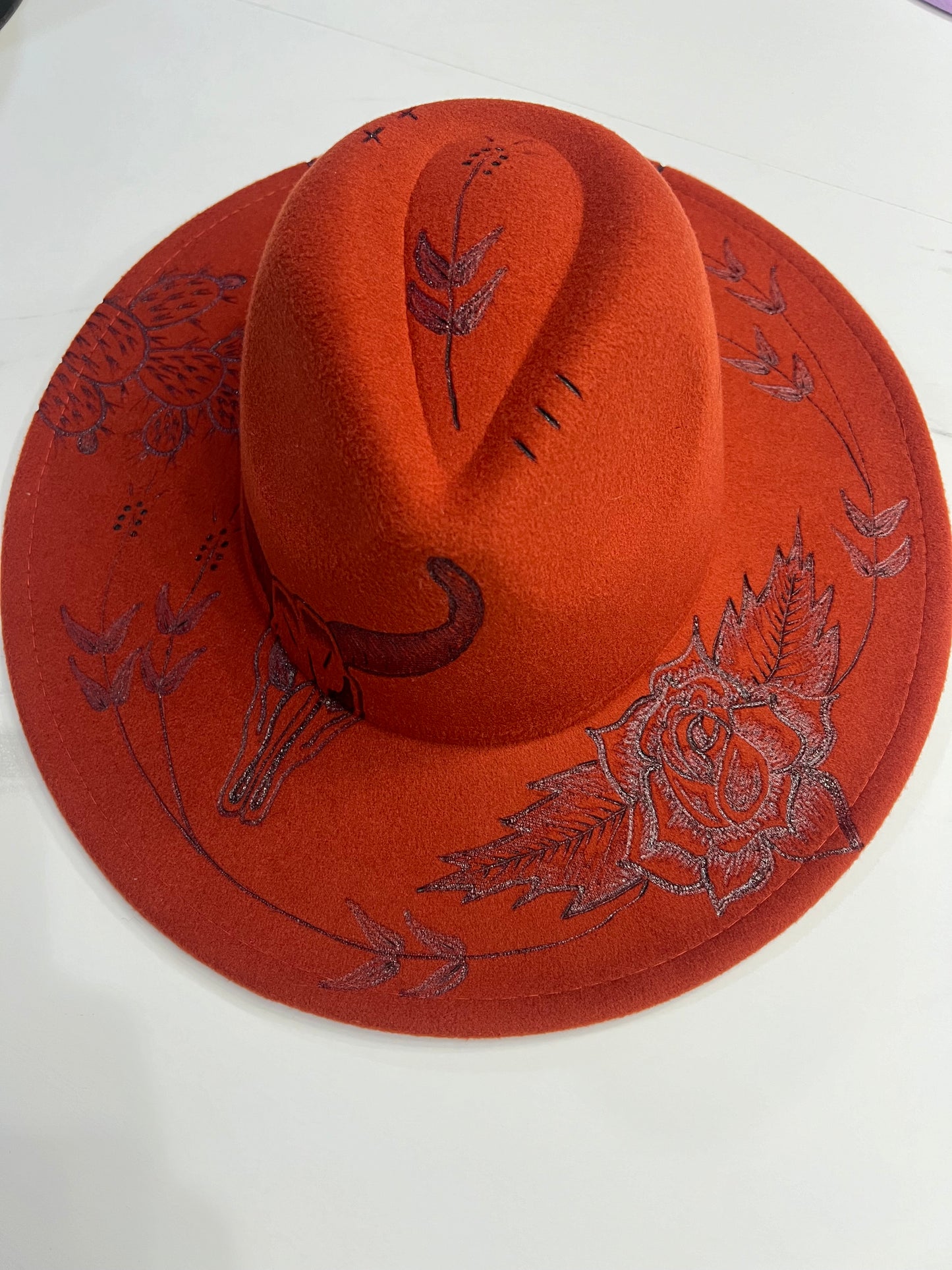 Rust Rose Cactus Fedora Hat