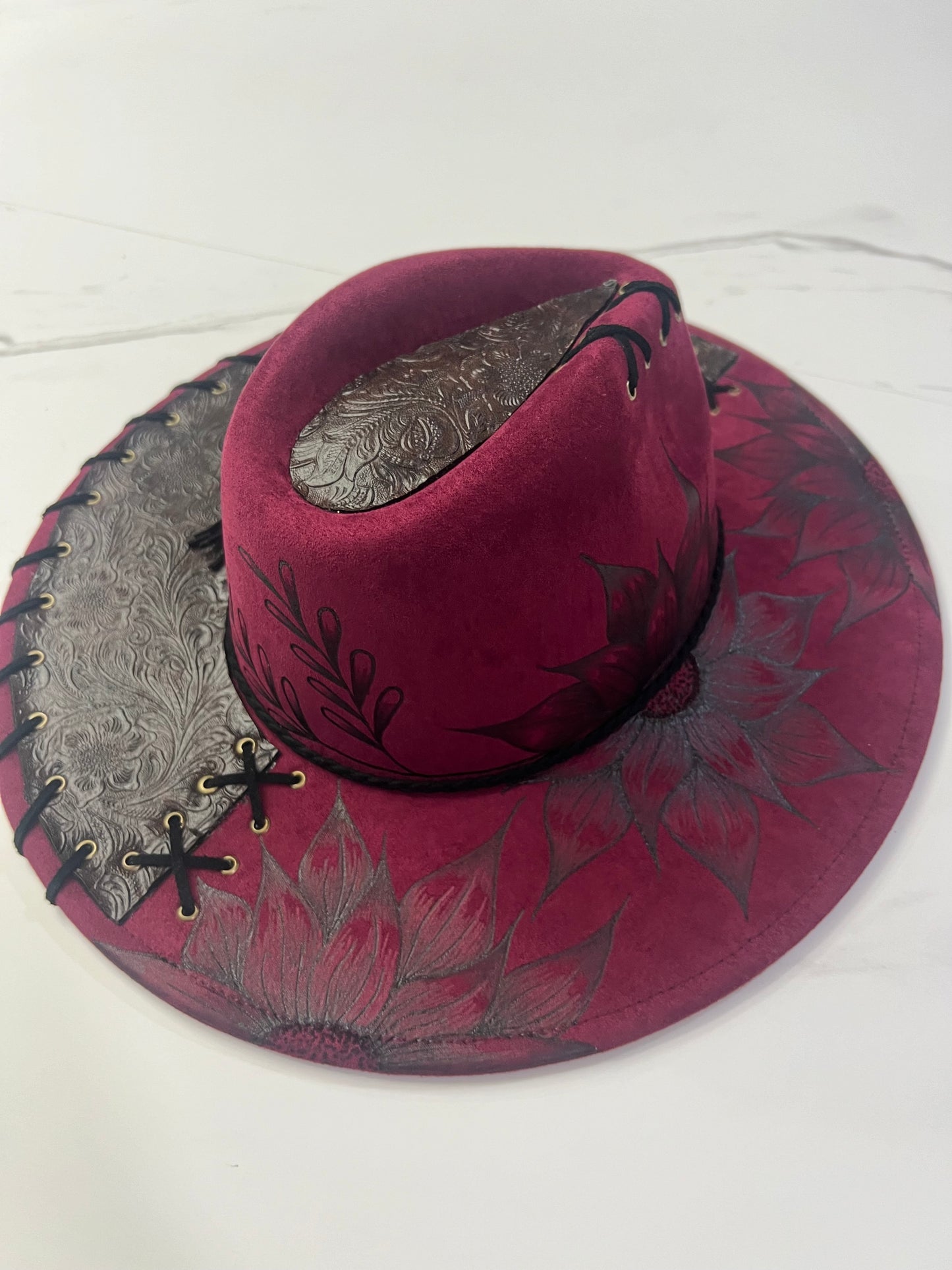 Leather & Maroon Fedora