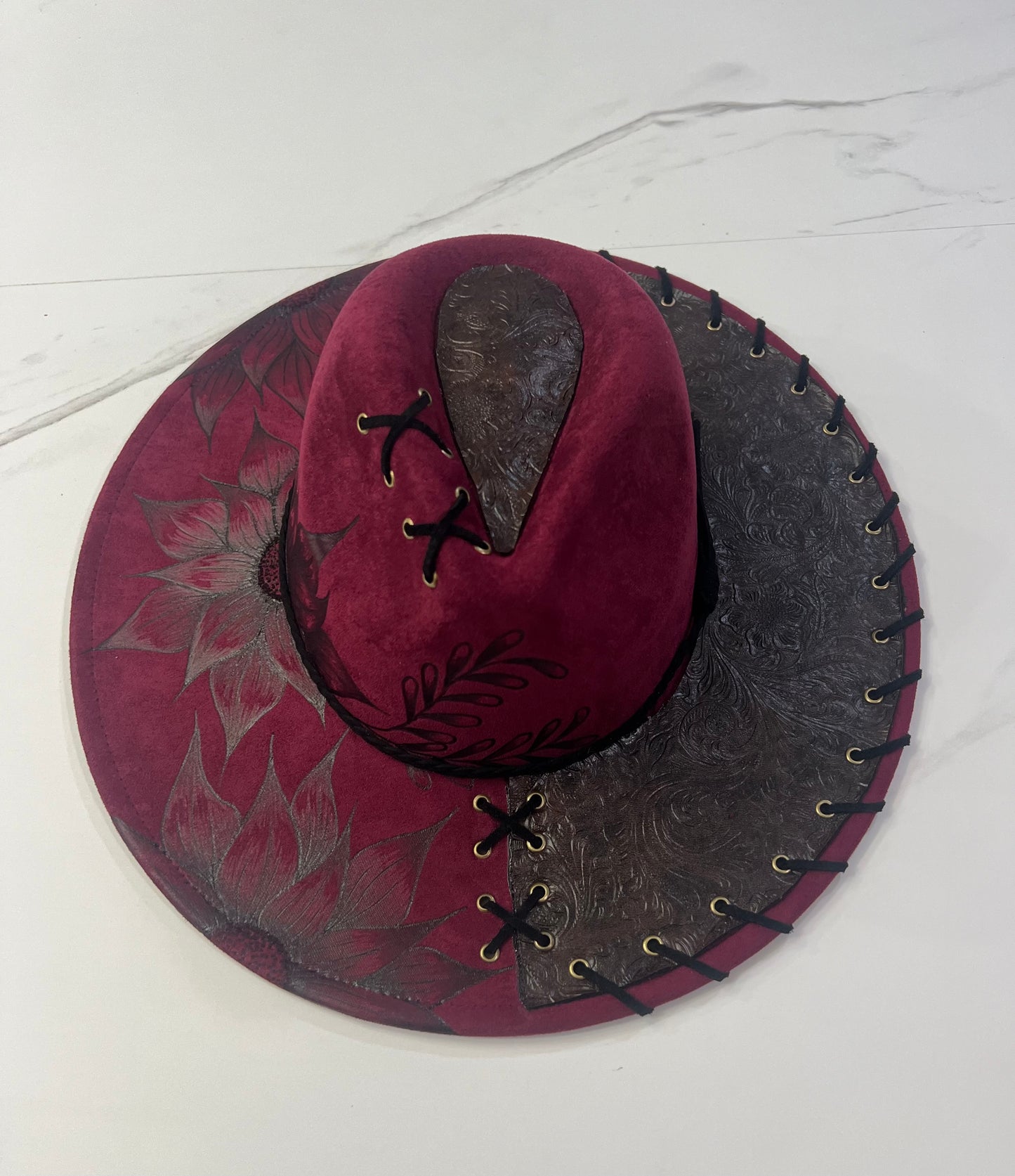 Leather & Maroon Fedora