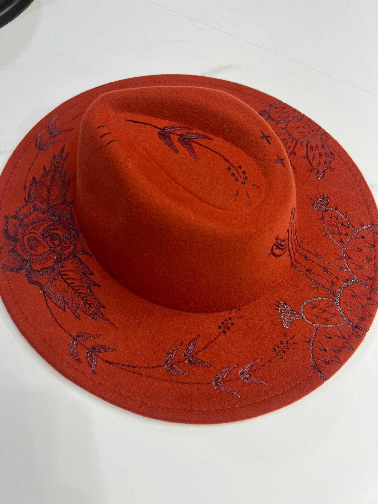 Rust Rose Cactus Fedora Hat