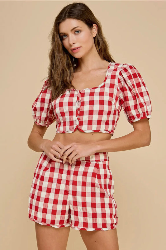 Puffed Gingham Top