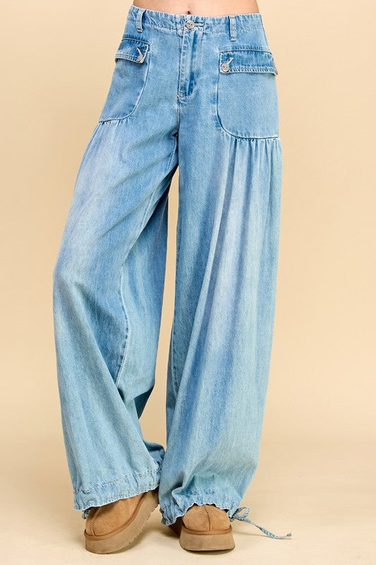 Ankle Drawstring Denim Pants