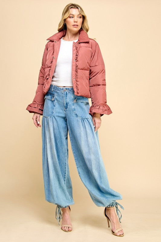 Ankle Drawstring Denim Pants