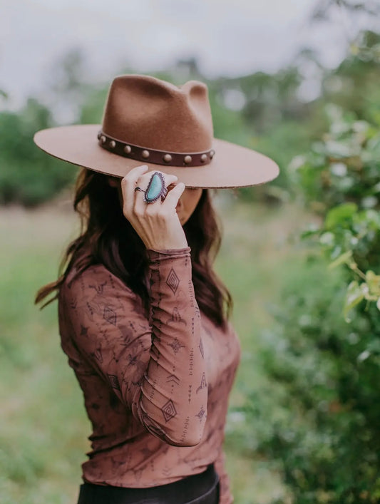 Brown Cow Aztec Mesh Top