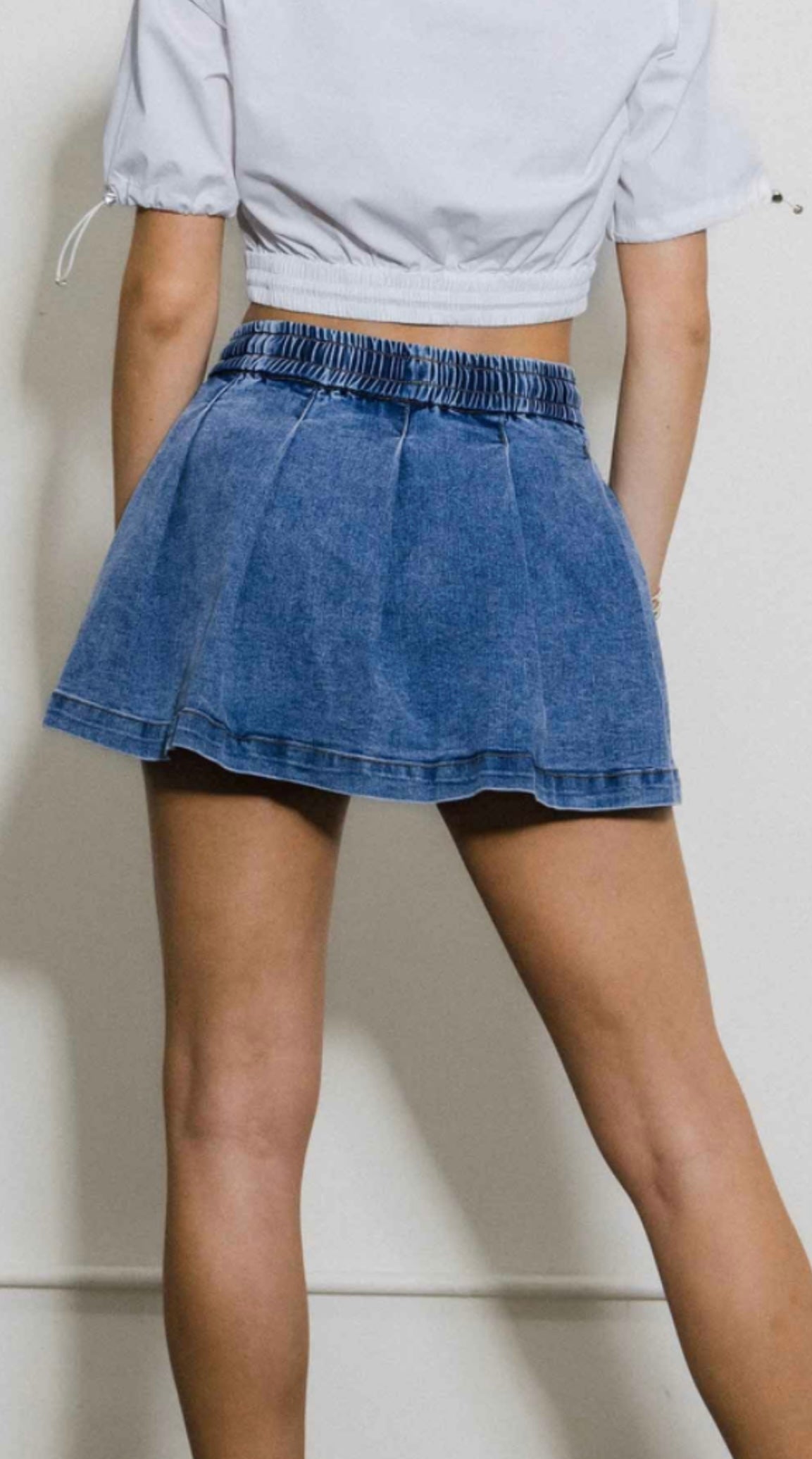 Mini Pleated Denim Skirt