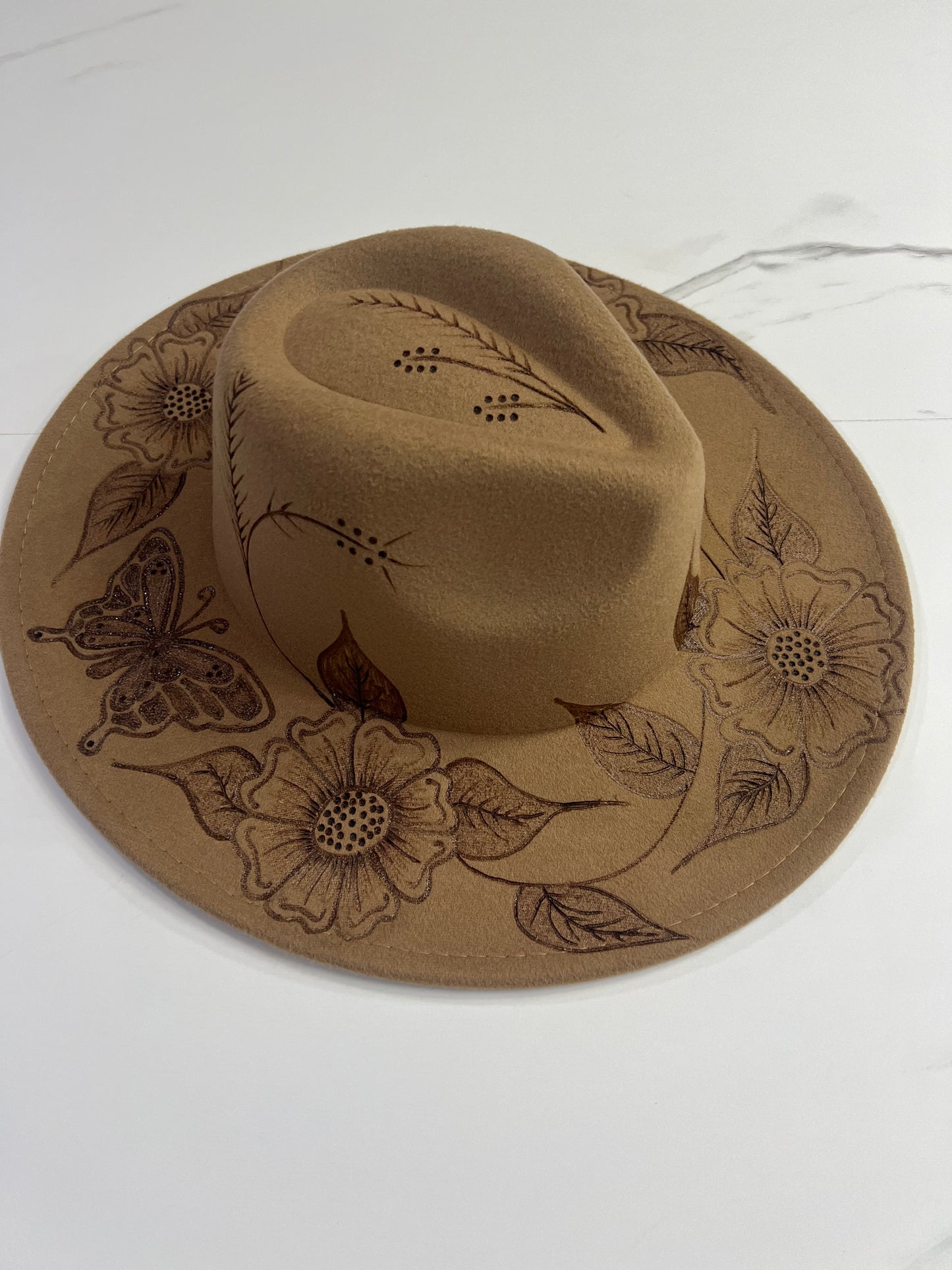 Butterfly Burnt Fedora Hat