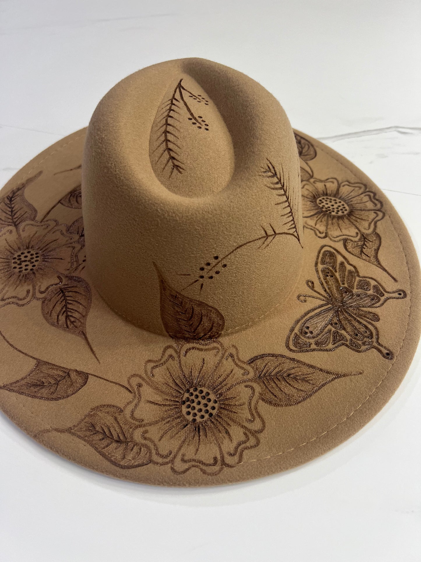 Butterfly Burnt Fedora Hat