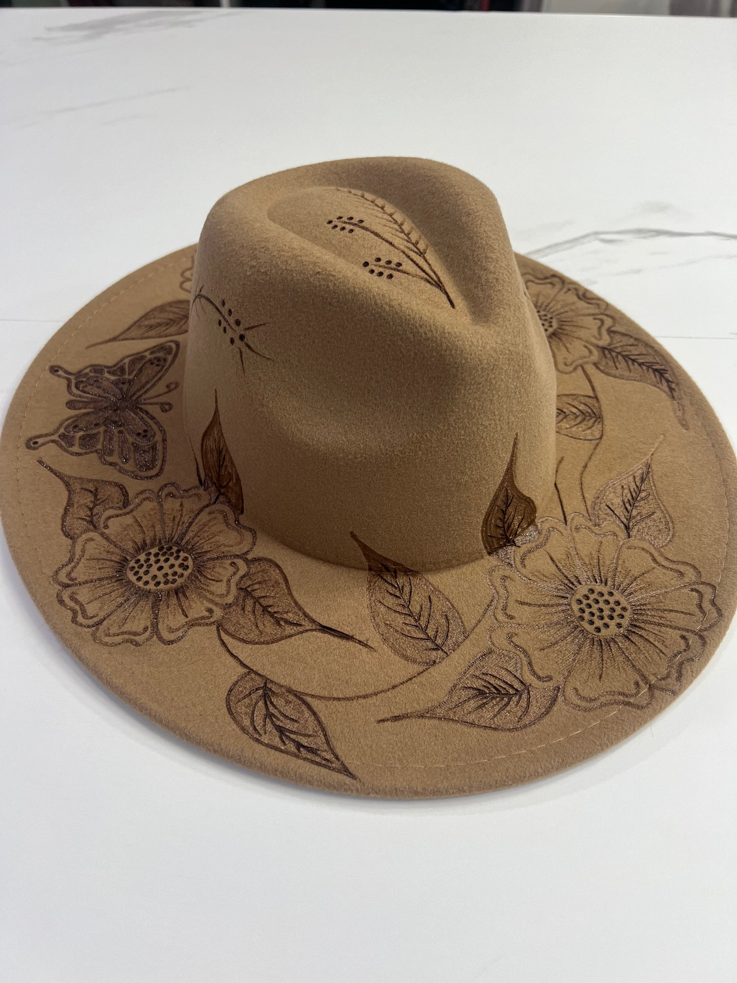 Butterfly Burnt Fedora Hat